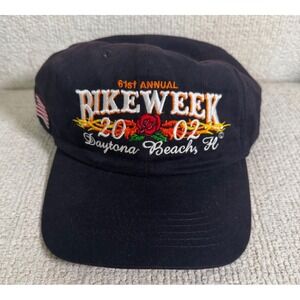 Vtg Bike Week Daytona Beach hat 61st Annual Embroidered‎ Roses Thorns 2002